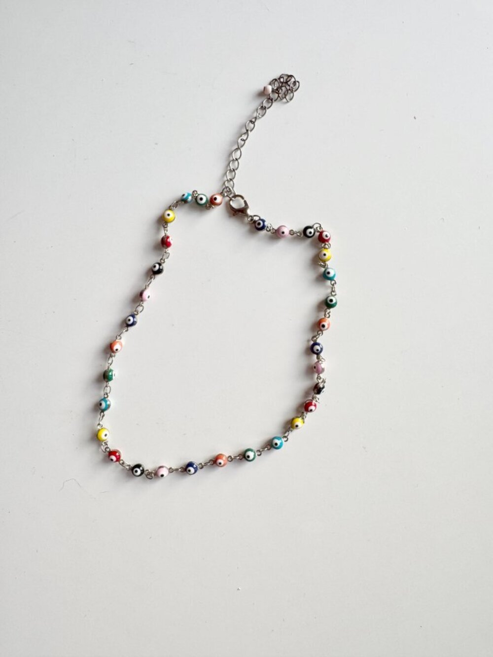 Rainbow Evil Eye Beaded Silver Tone Choker Necklace